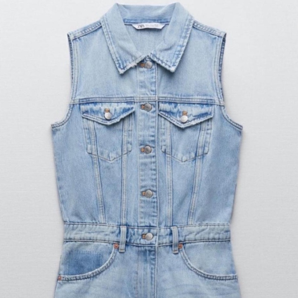 Zara denim sleeveless romper